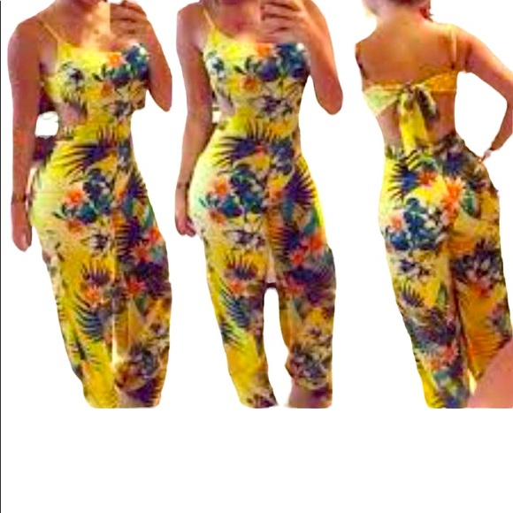 Sexy bow knot flower printed backless jumpsuit. - Picture 1 of 3